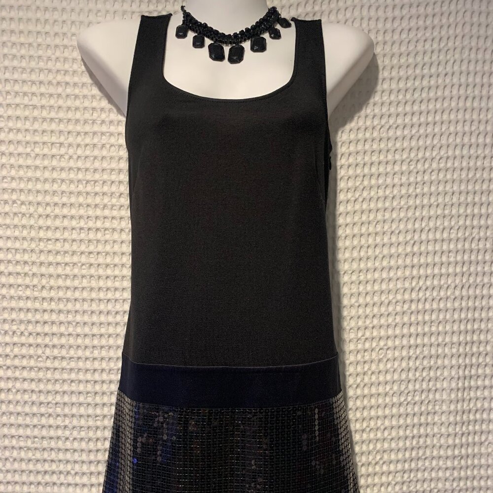 Loft Black Sleeveless Half Sequin Evening Dress
